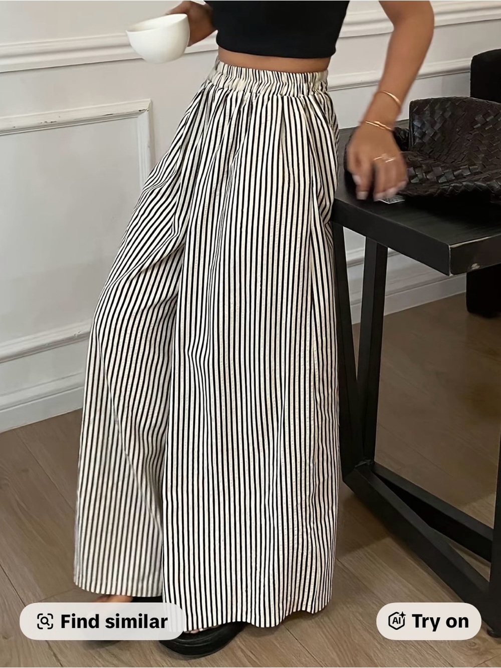 Wide Leg Striped Palazzo Pants - Black & White